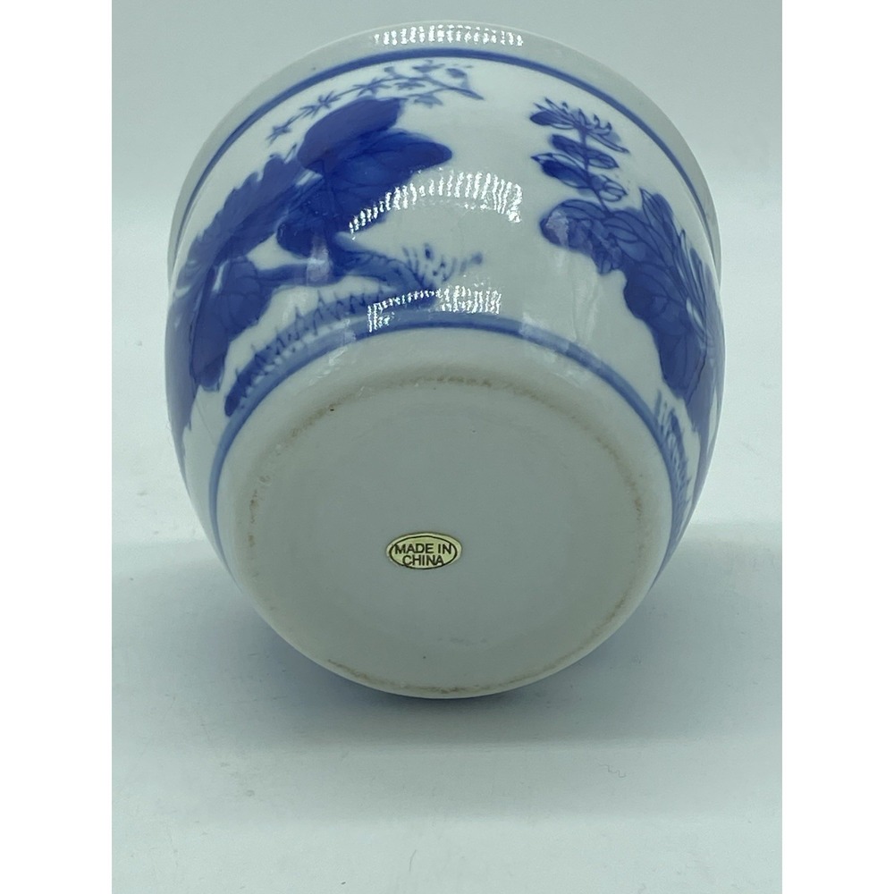 Chinoiserie Low Planter Bonsai Succulent Porcelain Small 5" Diameter White &Blue - Picture 5 of 5